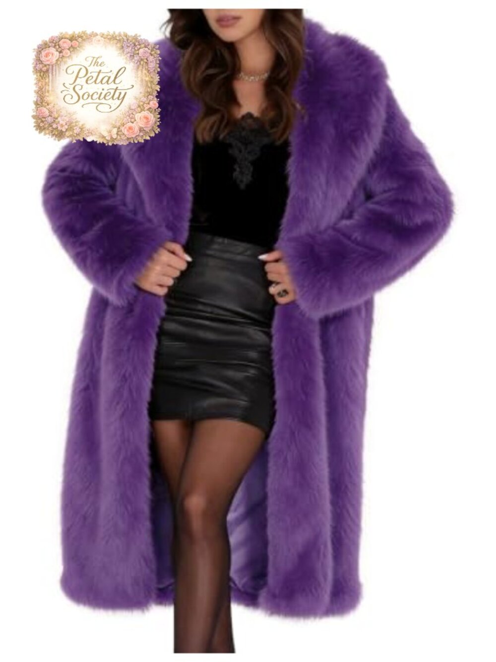 Faux Fur Coat Long Furry Jacket Warm Winter Outerwear Knee Length